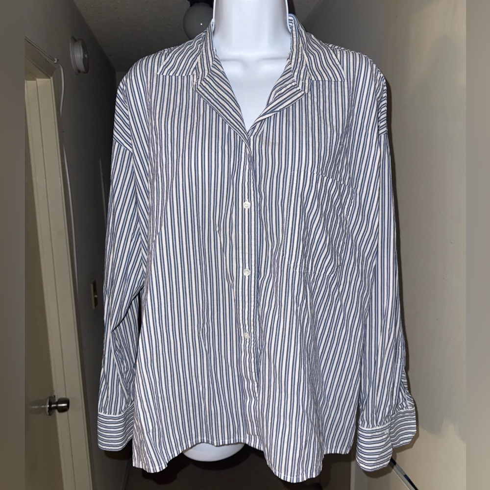 VINCE Blue and White Striped Button Down Blouse - Size S